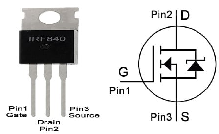 IRF840 MOSFET Pinout