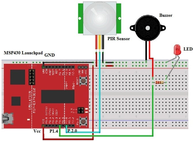 MSP430 Launchpad and PIR Sensor Connection